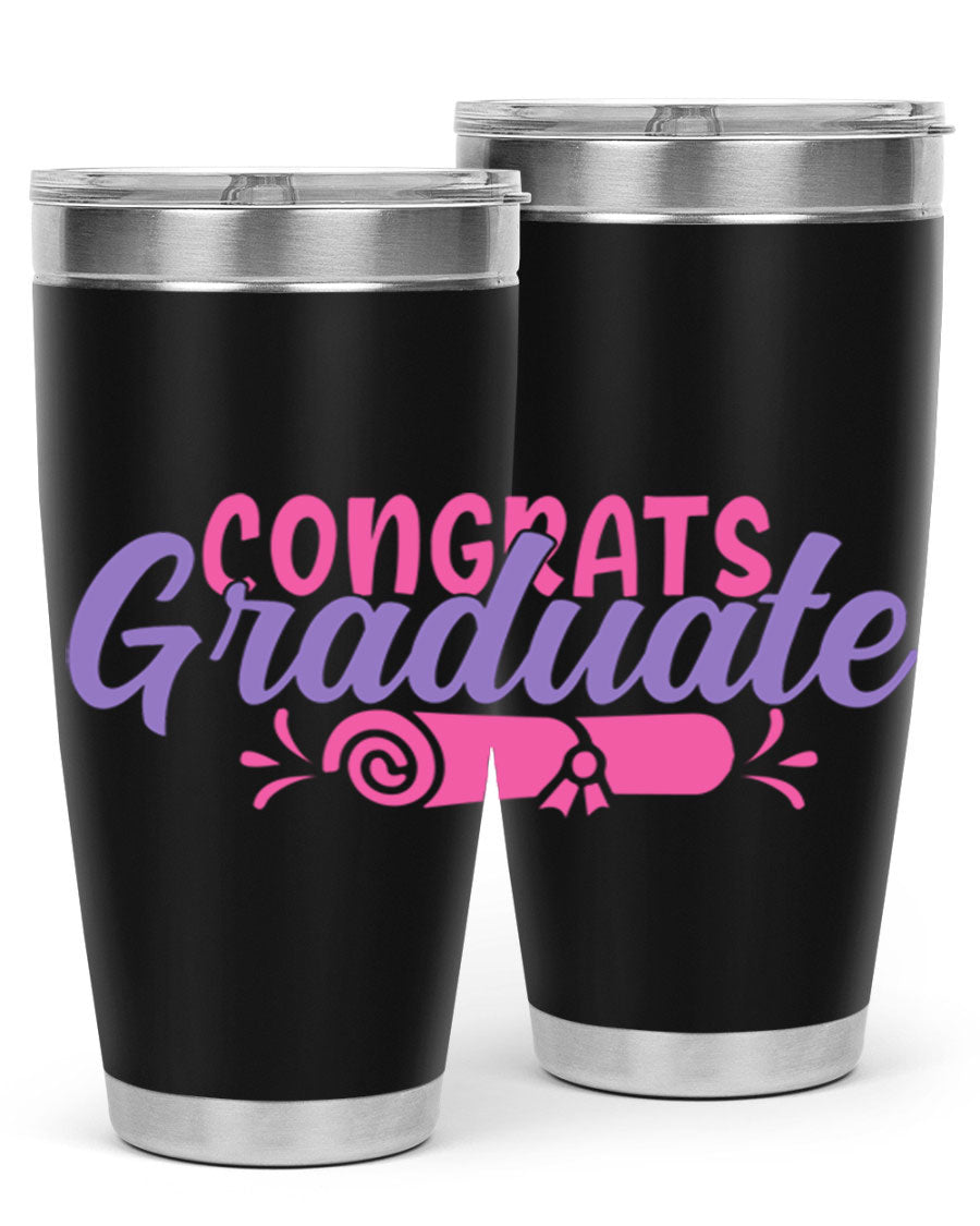 Congrats Graduate 20oz Tumbler featuring double wall vacuum insulation and a stylish design, perfect for hot and cold beverages.