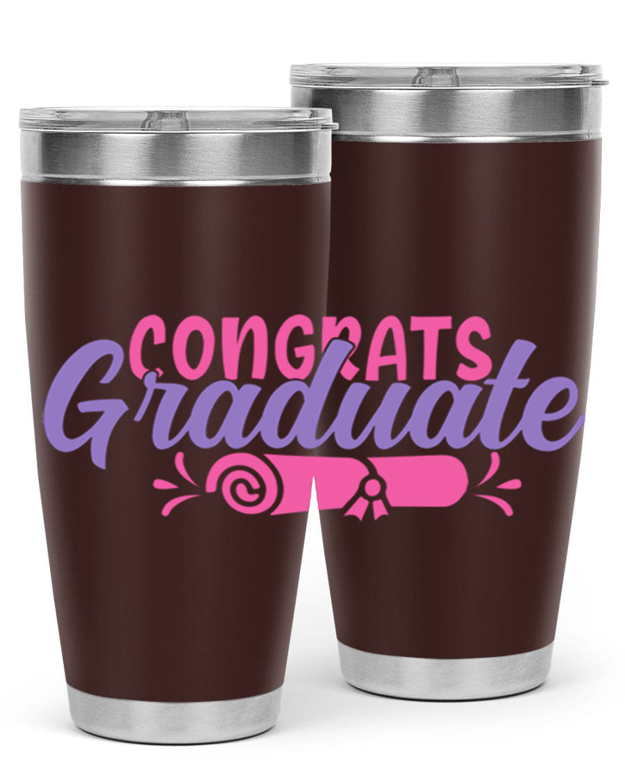 Congrats Graduate 20oz Tumbler featuring double wall vacuum insulation and a stylish design, perfect for hot and cold beverages.