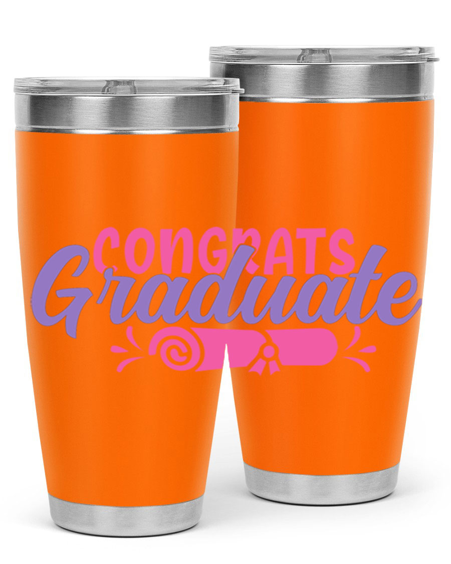 Congrats Graduate 20oz Tumbler featuring double wall vacuum insulation and a stylish design, perfect for hot and cold beverages.