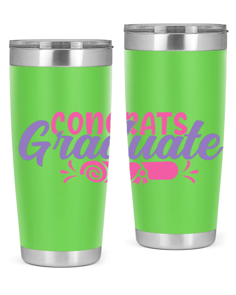 Congrats Graduate 20oz Tumbler featuring double wall vacuum insulation and a stylish design, perfect for hot and cold beverages.