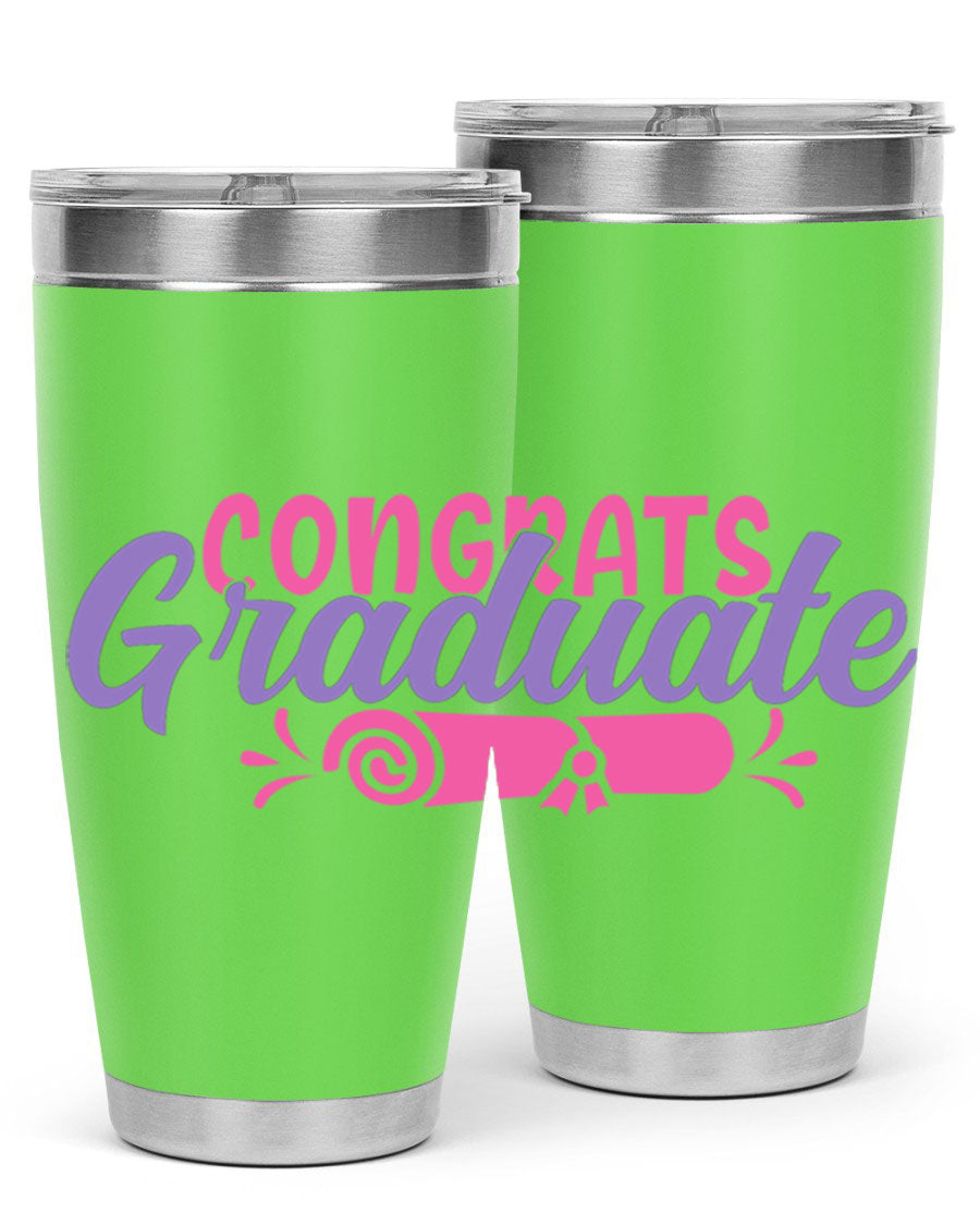 Congrats Graduate 20oz Tumbler featuring double wall vacuum insulation and a stylish design, perfect for hot and cold beverages.