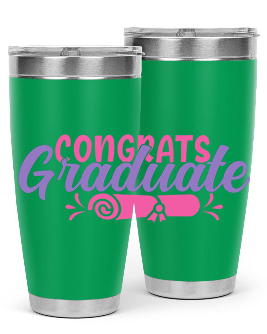 Congrats Graduate 20oz Tumbler featuring double wall vacuum insulation and a stylish design, perfect for hot and cold beverages.