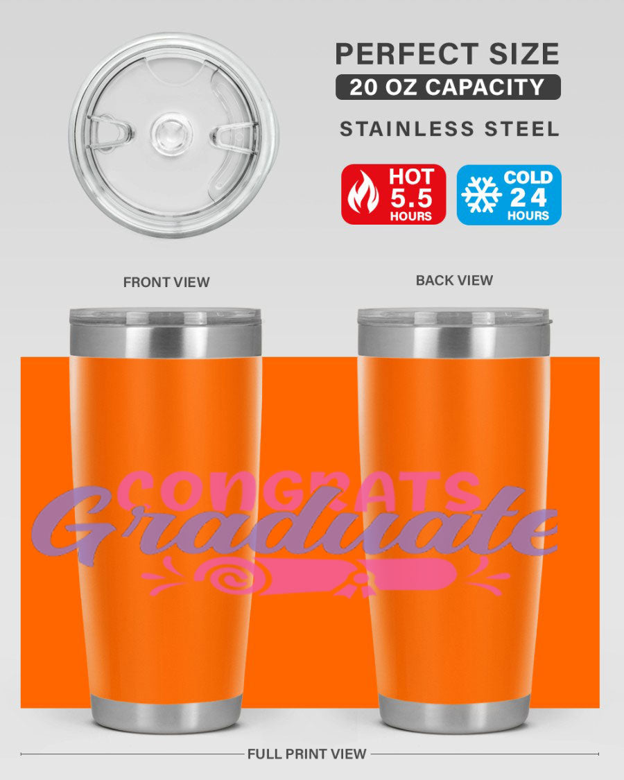 Congrats Graduate 20oz Tumbler featuring double wall vacuum insulation and a stylish design, perfect for hot and cold beverages.