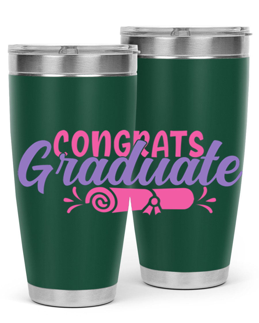 Congrats Graduate 20oz Tumbler featuring double wall vacuum insulation and a stylish design, perfect for hot and cold beverages.