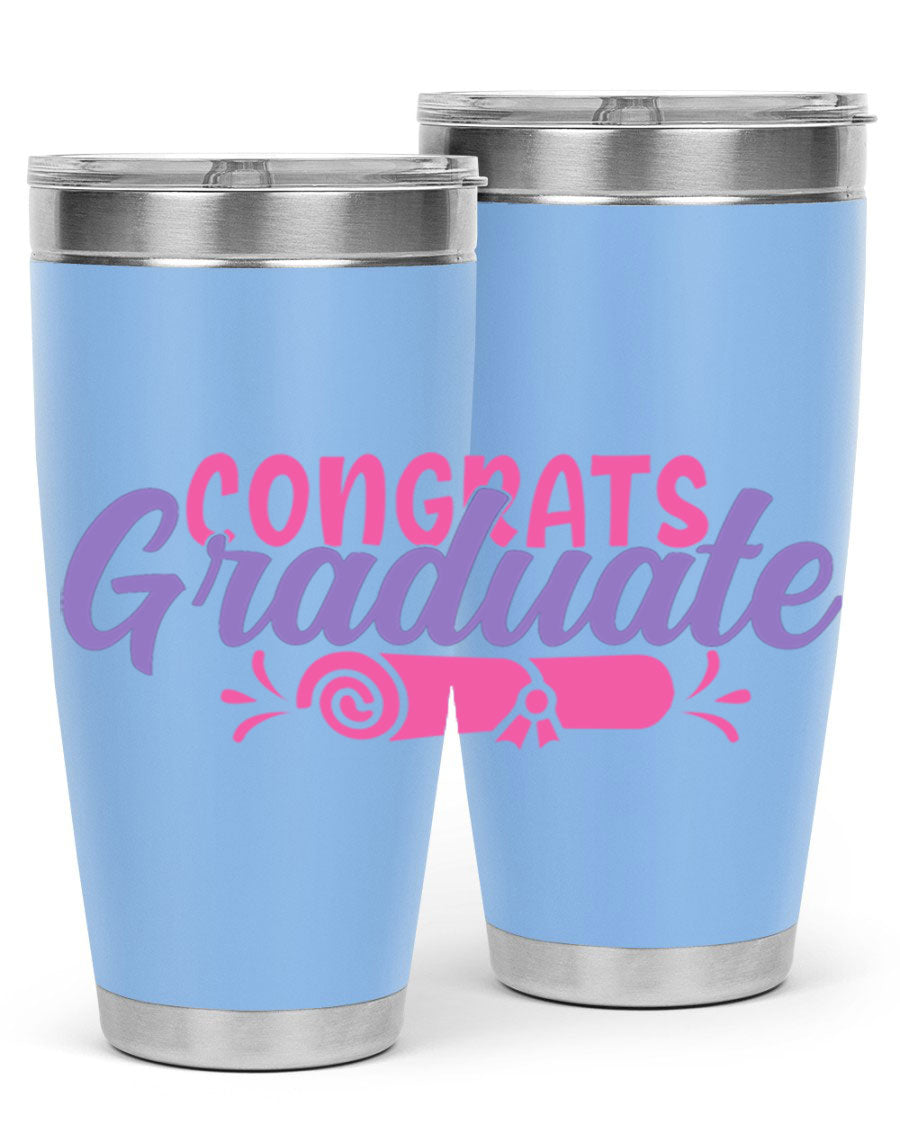 Congrats Graduate 20oz Tumbler featuring double wall vacuum insulation and a stylish design, perfect for hot and cold beverages.