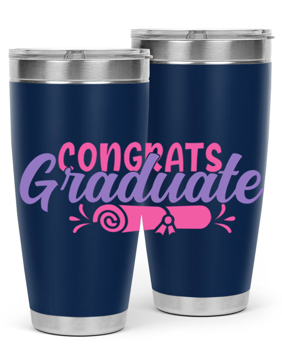Congrats Graduate 20oz Tumbler featuring double wall vacuum insulation and a stylish design, perfect for hot and cold beverages.