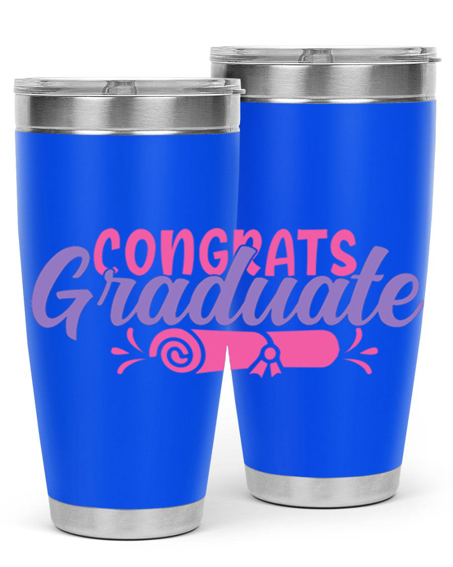 Congrats Graduate 20oz Tumbler featuring double wall vacuum insulation and a stylish design, perfect for hot and cold beverages.
