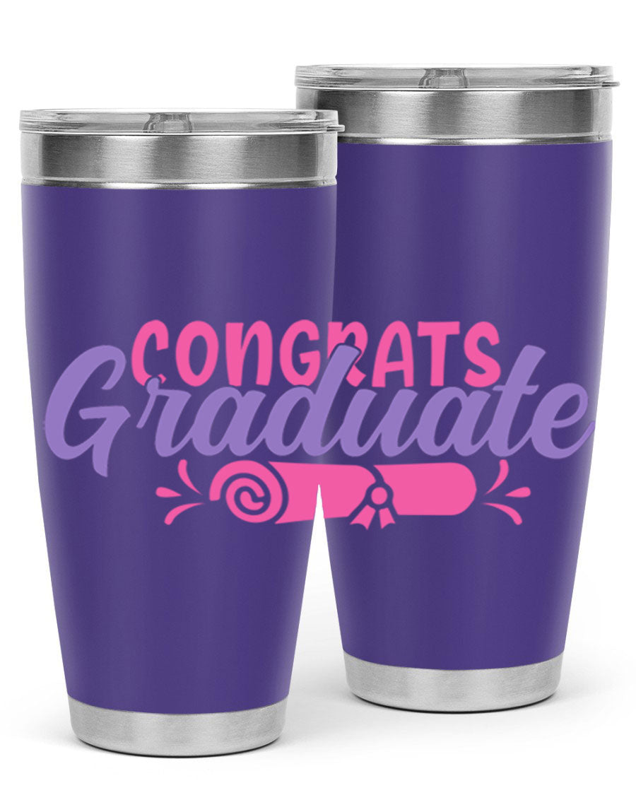 Congrats Graduate 20oz Tumbler featuring double wall vacuum insulation and a stylish design, perfect for hot and cold beverages.