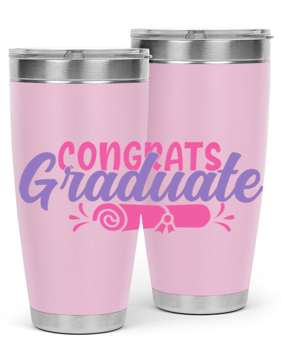 Congrats Graduate 20oz Tumbler featuring double wall vacuum insulation and a stylish design, perfect for hot and cold beverages.