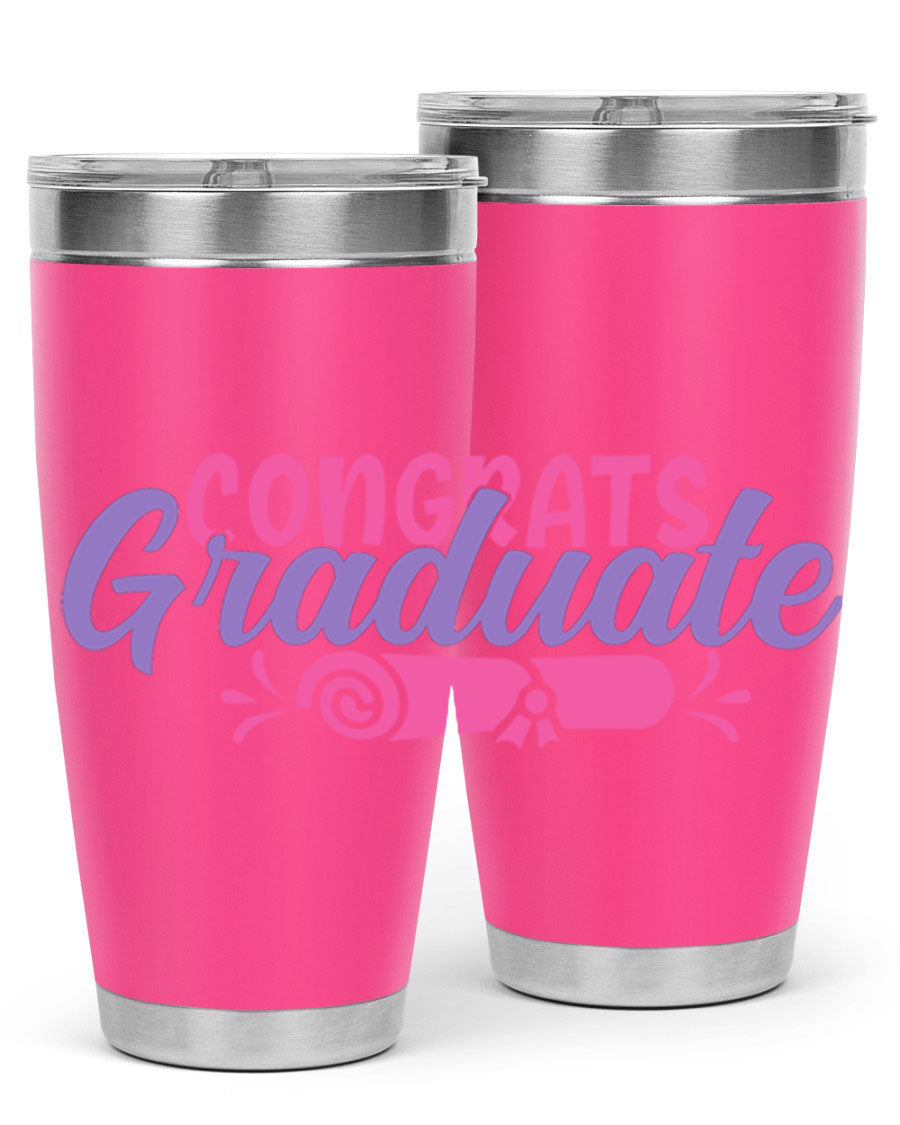 Congrats Graduate 20oz Tumbler featuring double wall vacuum insulation and a stylish design, perfect for hot and cold beverages.