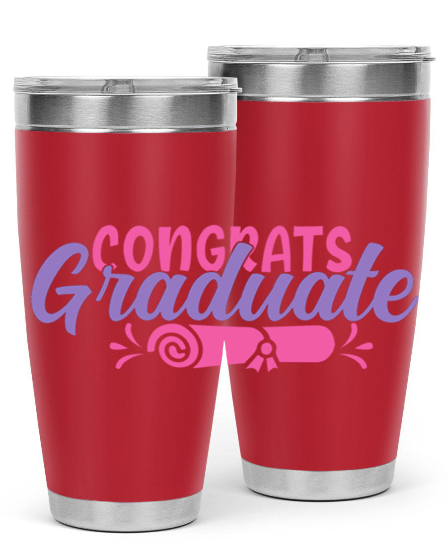 Congrats Graduate 20oz Tumbler featuring double wall vacuum insulation and a stylish design, perfect for hot and cold beverages.