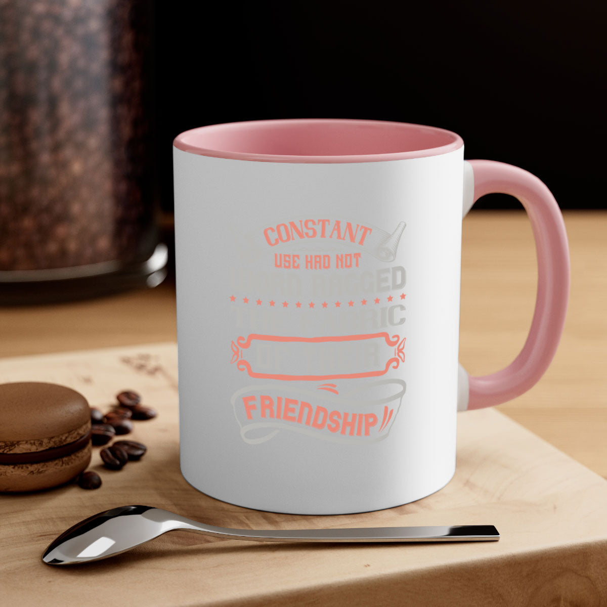 Two-tone ceramic mug with colored handle and glossy finish, available in multiple colors and sizes.