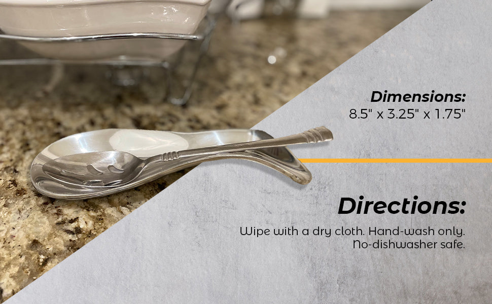 Contemporary-designed spoon rest made from recycled aluminum with a chic hand-cast finish, featuring a wavy elongated shape.