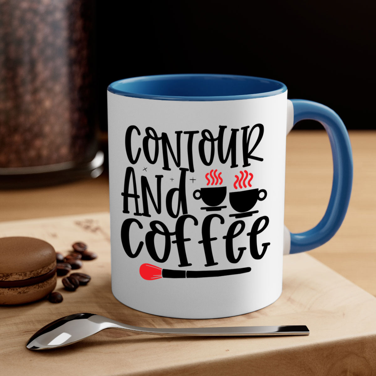 Contour And Coffee Style 242# Mug featuring a glossy finish, colored handle, and interior in five vibrant colors.