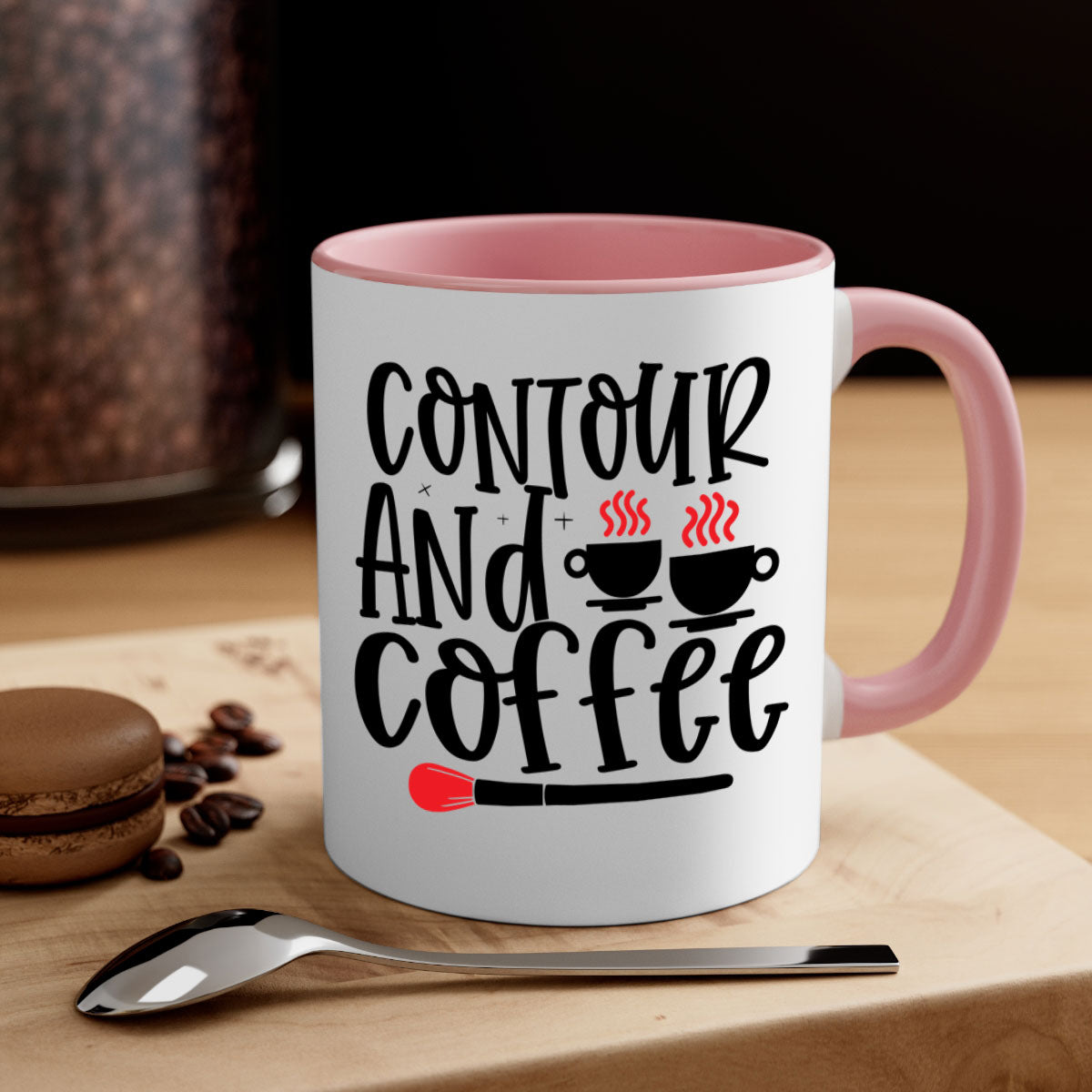 Contour And Coffee Style 242# Mug featuring a glossy finish, colored handle, and interior in five vibrant colors.