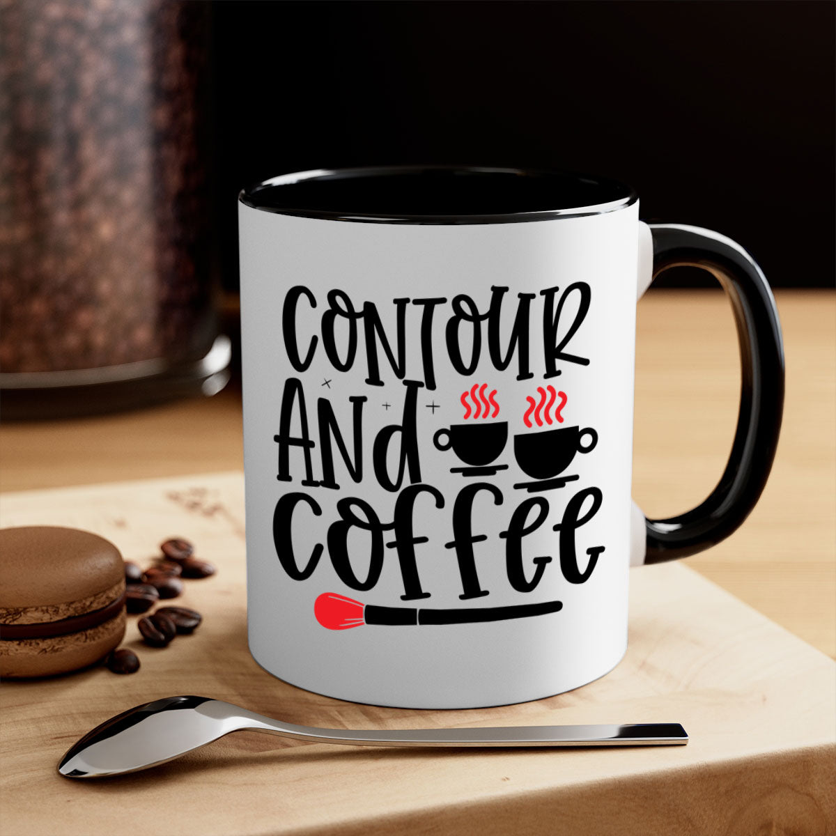 Contour And Coffee Style 242# Mug featuring a glossy finish, colored handle, and interior in five vibrant colors.