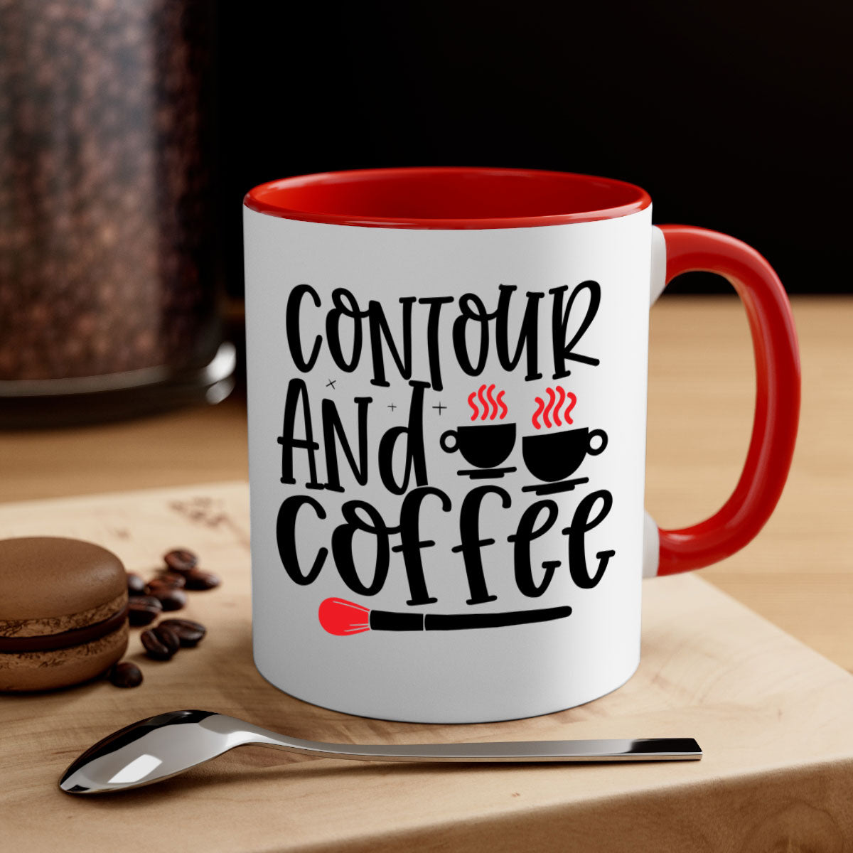 Contour And Coffee Style 242# Mug featuring a glossy finish, colored handle, and interior in five vibrant colors.