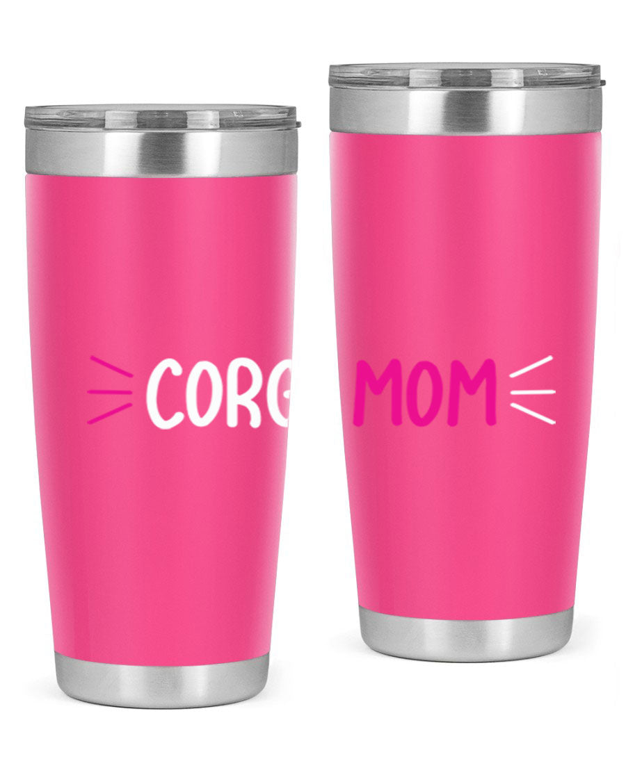 Corgi Mom 20oz Tumbler featuring a double wall vacuum stainless steel design with a drink-thru lid, perfect for dog lovers.