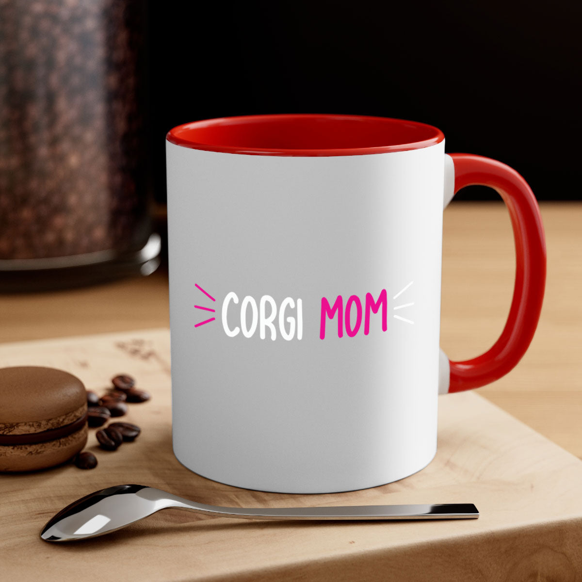 Corgi Mom 192# Mug with colorful handle and glossy finish, perfect for coffee or tea.