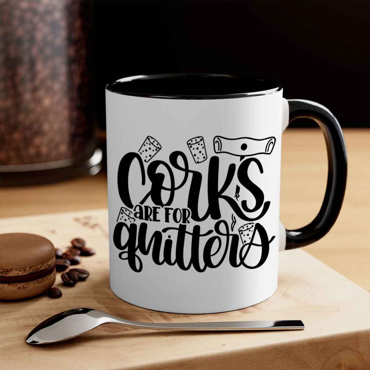 Corks Are For Quitters 60# Mug with colorful handle and glossy finish, available in multiple colors and sizes.