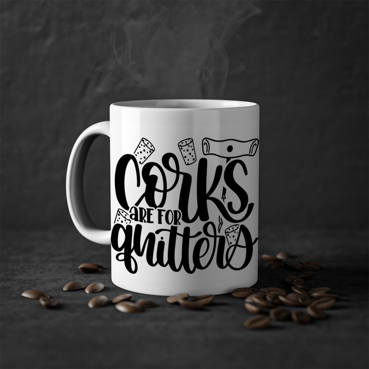 Corks Are For Quitters 60# Mug with colorful handle and glossy finish, available in multiple colors and sizes.