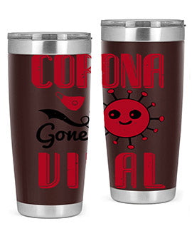 Corona Gone Viral Style 15# Tumbler in 20oz and 30oz sizes, showcasing double wall stainless steel design with vibrant print.