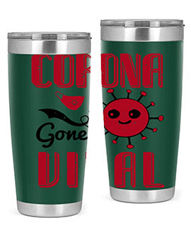 Corona Gone Viral Style 15# Tumbler in 20oz and 30oz sizes, showcasing double wall stainless steel design with vibrant print.