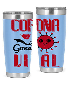 Corona Gone Viral Style 15# Tumbler in 20oz and 30oz sizes, showcasing double wall stainless steel design with vibrant print.