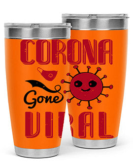 Corona Gone Viral Style 15# Tumbler in 20oz and 30oz sizes, showcasing double wall stainless steel design with vibrant print.