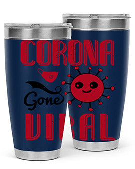 Corona Gone Viral Style 15# Tumbler in 20oz and 30oz sizes, showcasing double wall stainless steel design with vibrant print.