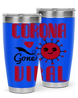 Corona Gone Viral Style 15# Tumbler in 20oz and 30oz sizes, showcasing double wall stainless steel design with vibrant print.
