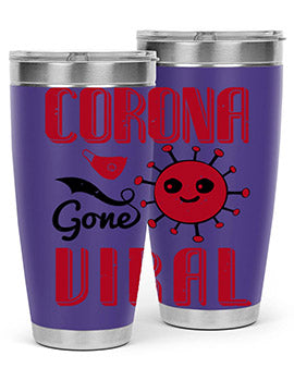 Corona Gone Viral Style 15# Tumbler in 20oz and 30oz sizes, showcasing double wall stainless steel design with vibrant print.