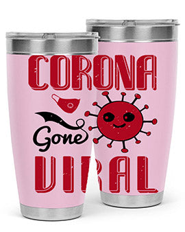 Corona Gone Viral Style 15# Tumbler in 20oz and 30oz sizes, showcasing double wall stainless steel design with vibrant print.