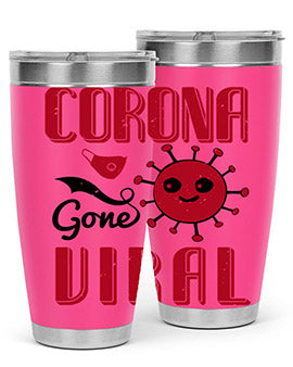 Corona Gone Viral Style 15# Tumbler in 20oz and 30oz sizes, showcasing double wall stainless steel design with vibrant print.