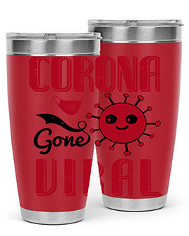 Corona Gone Viral Style 15# Tumbler in 20oz and 30oz sizes, showcasing double wall stainless steel design with vibrant print.