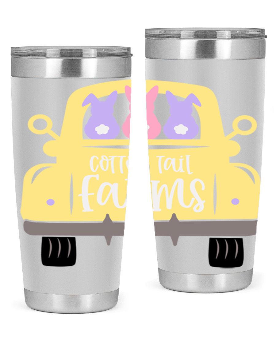 Cotton Tail Farms 20oz Easter Tumbler featuring double wall vacuum stainless steel construction and vibrant Easter-themed design.