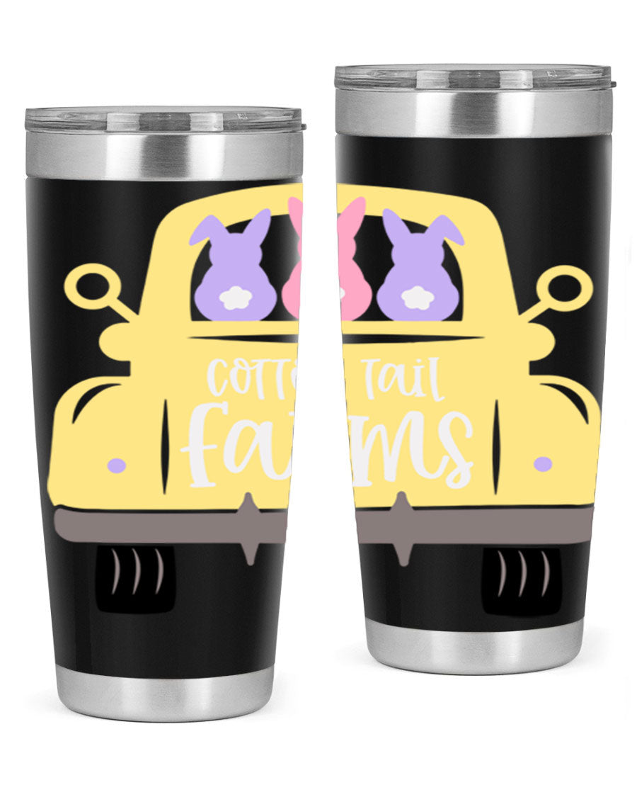 Cotton Tail Farms 20oz Easter Tumbler featuring double wall vacuum stainless steel construction and vibrant Easter-themed design.