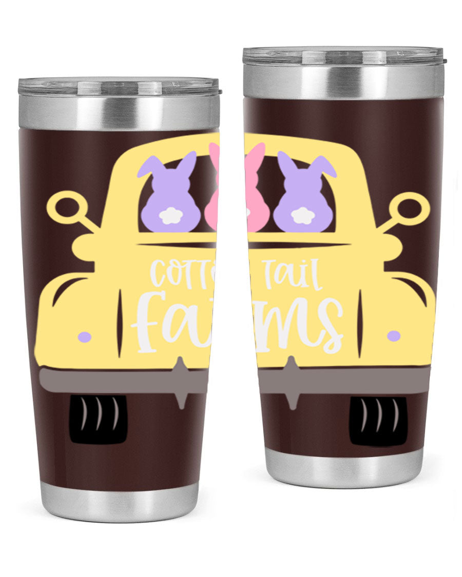 Cotton Tail Farms 20oz Easter Tumbler featuring double wall vacuum stainless steel construction and vibrant Easter-themed design.