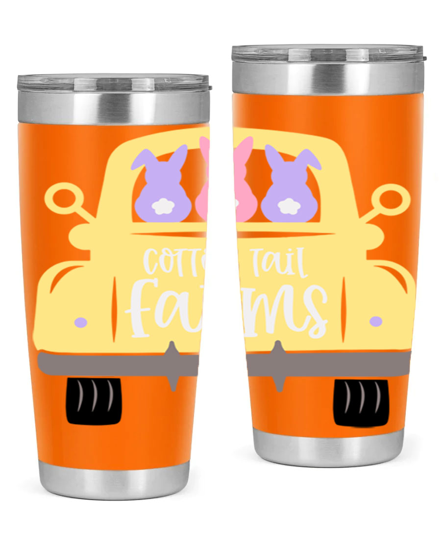 Cotton Tail Farms 20oz Easter Tumbler featuring double wall vacuum stainless steel construction and vibrant Easter-themed design.