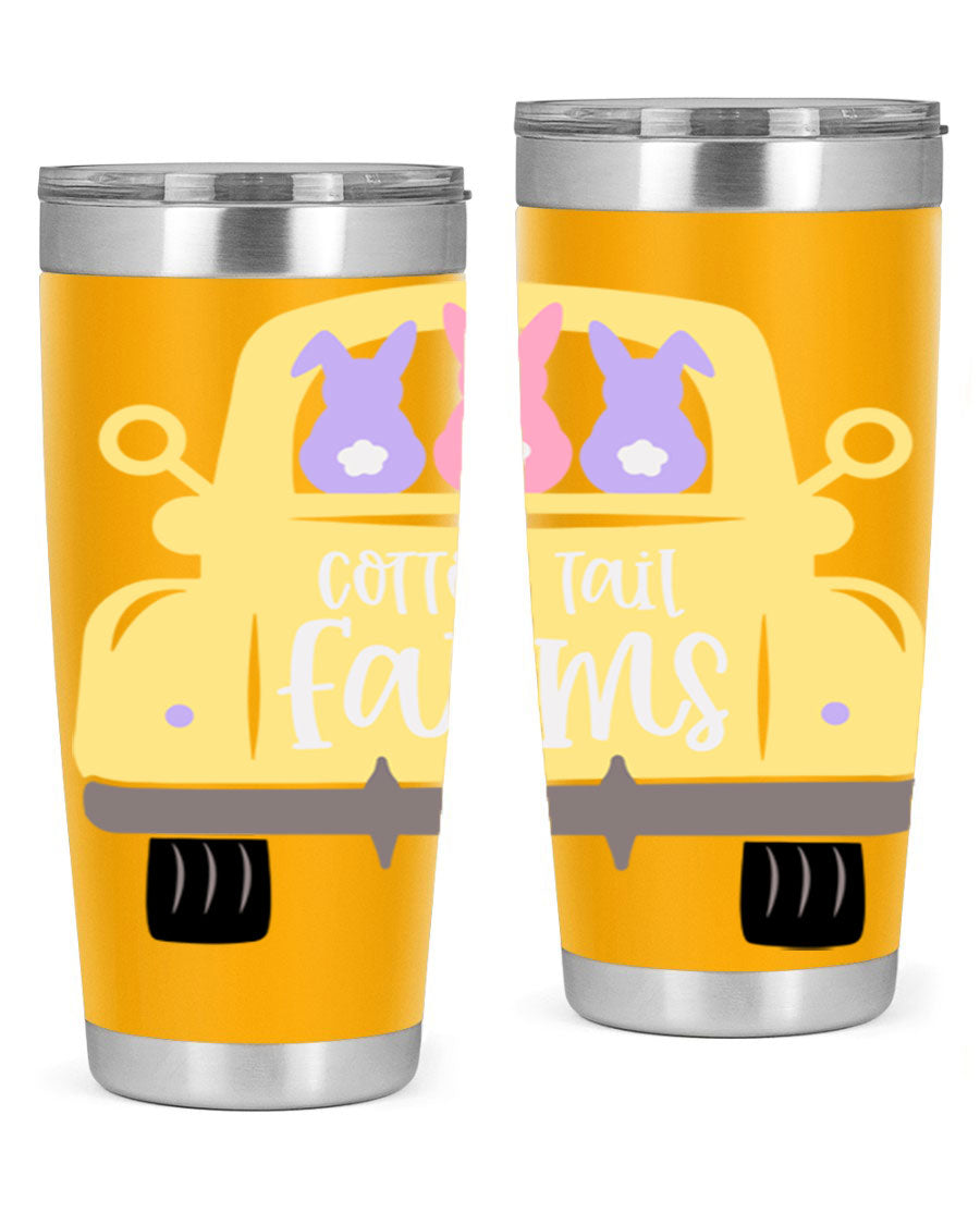 Cotton Tail Farms 20oz Easter Tumbler featuring double wall vacuum stainless steel construction and vibrant Easter-themed design.