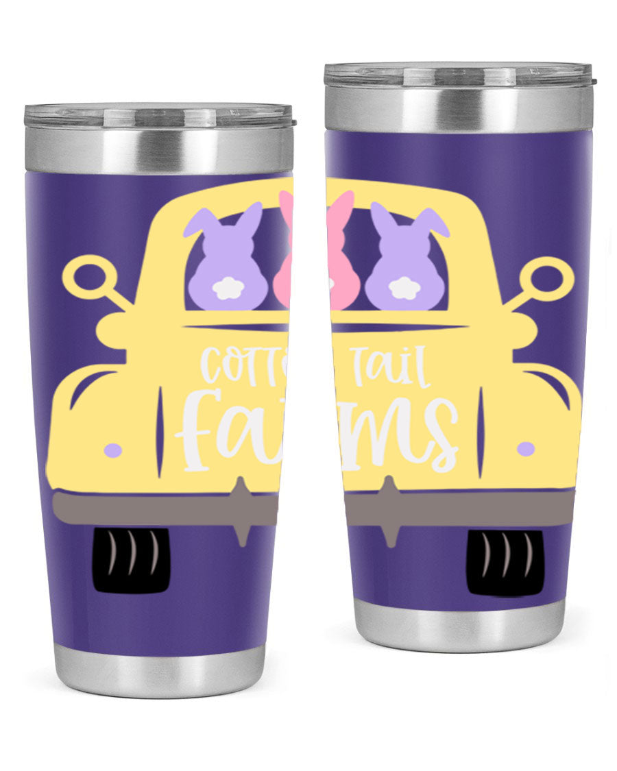 Cotton Tail Farms 20oz Easter Tumbler featuring double wall vacuum stainless steel construction and vibrant Easter-themed design.