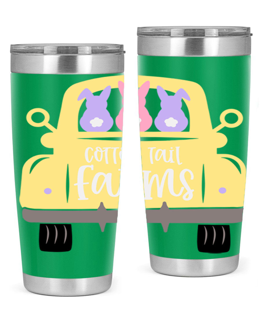 Cotton Tail Farms 20oz Easter Tumbler featuring double wall vacuum stainless steel construction and vibrant Easter-themed design.