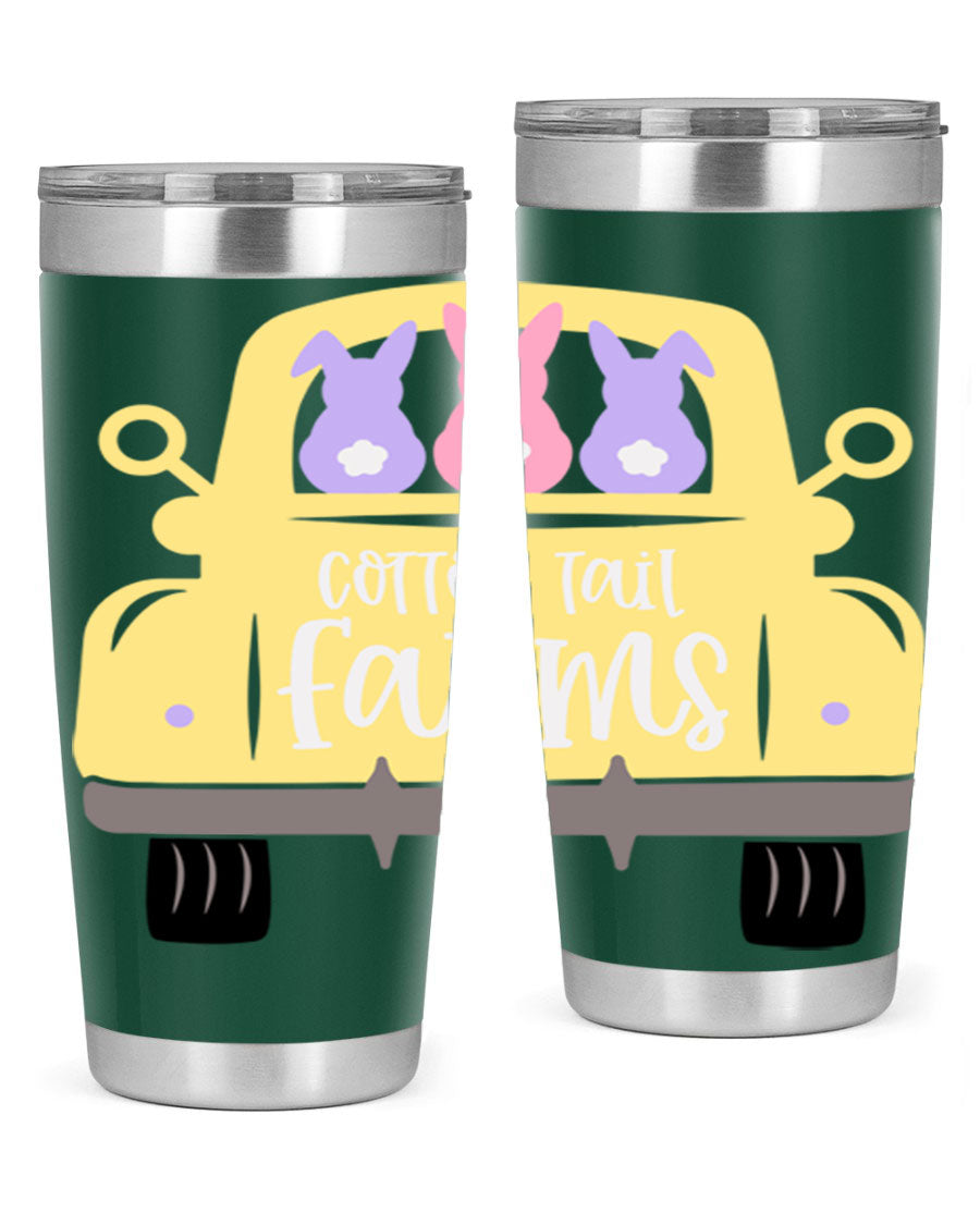 Cotton Tail Farms 20oz Easter Tumbler featuring double wall vacuum stainless steel construction and vibrant Easter-themed design.