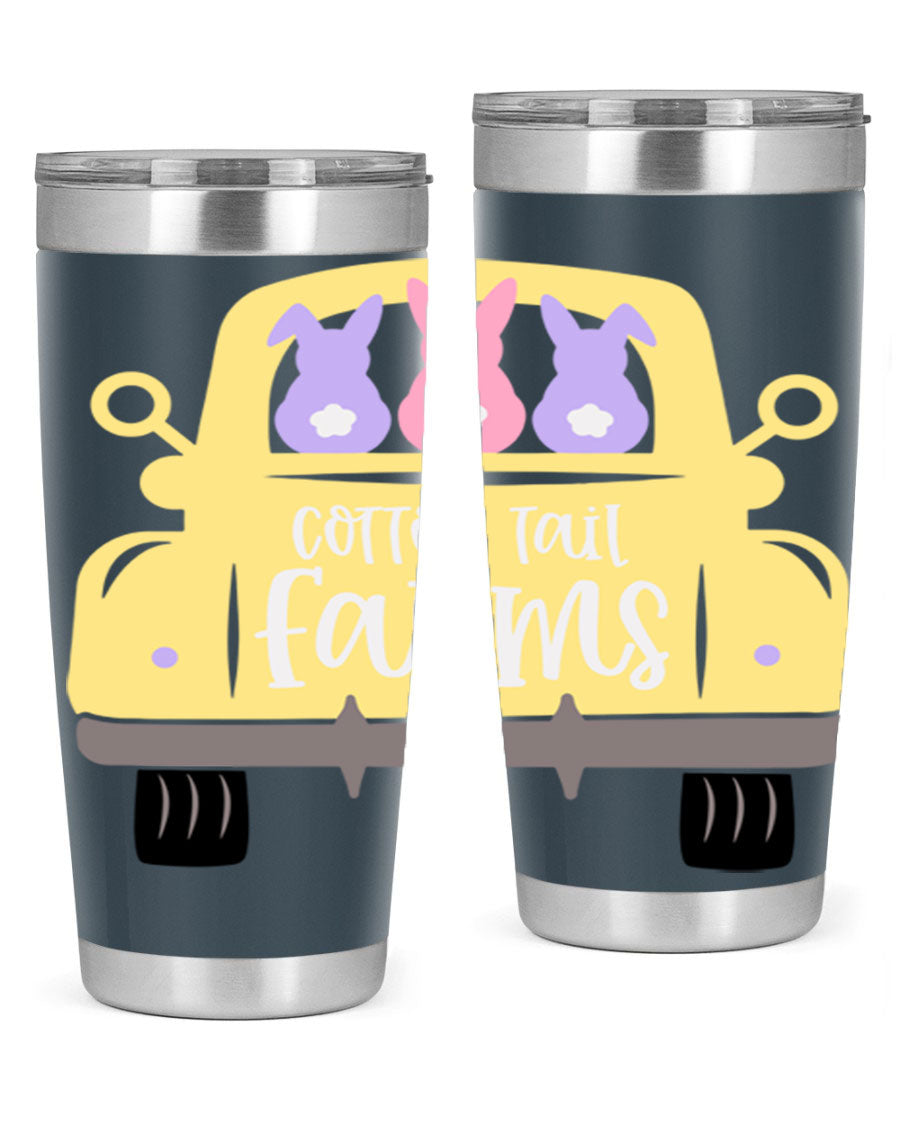 Cotton Tail Farms 20oz Easter Tumbler featuring double wall vacuum stainless steel construction and vibrant Easter-themed design.
