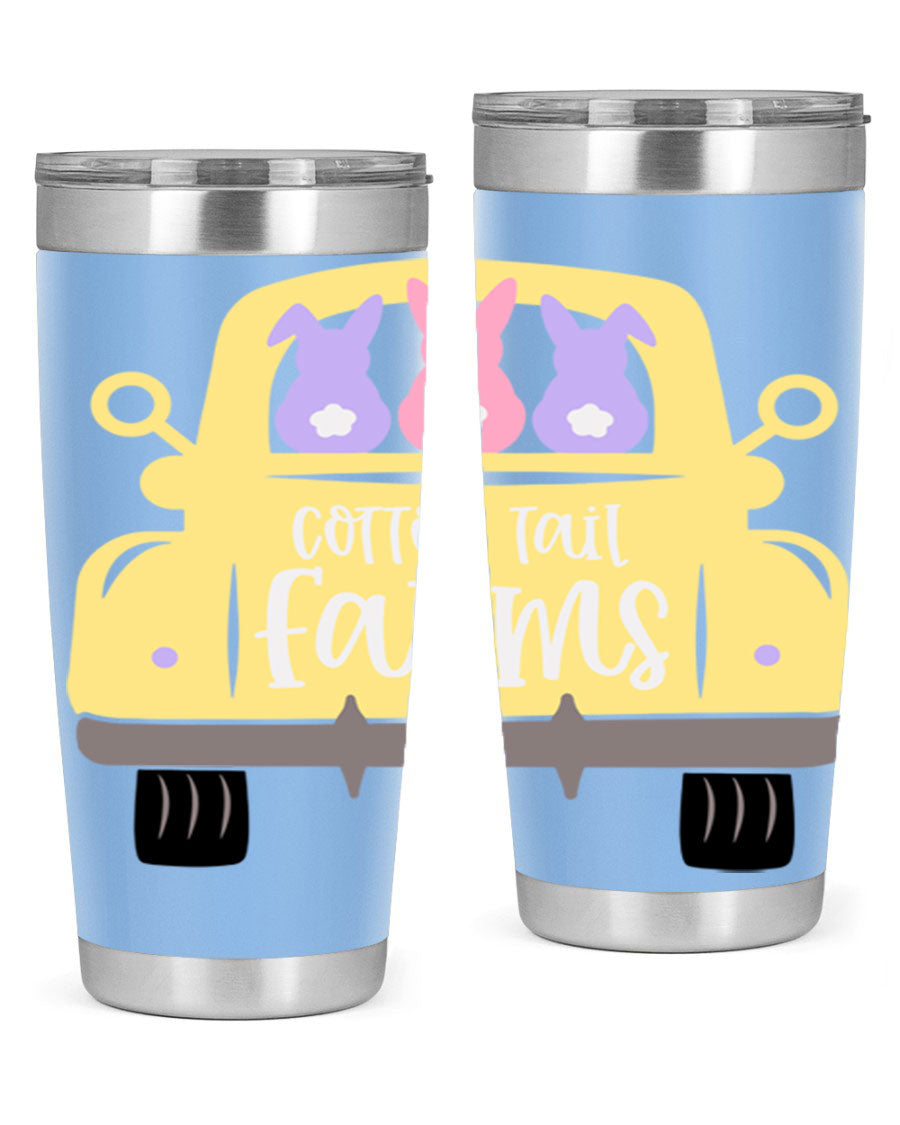 Cotton Tail Farms 20oz Easter Tumbler featuring double wall vacuum stainless steel construction and vibrant Easter-themed design.
