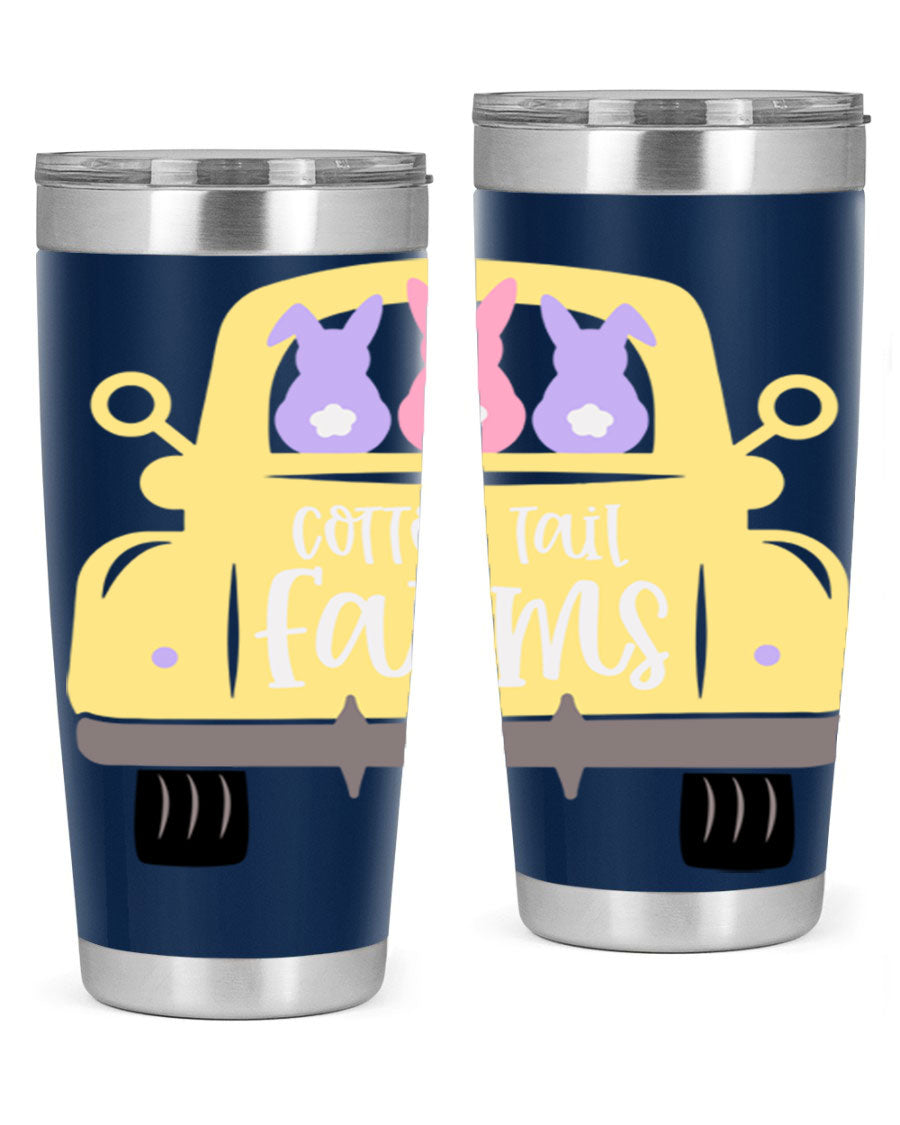 Cotton Tail Farms 20oz Easter Tumbler featuring double wall vacuum stainless steel construction and vibrant Easter-themed design.