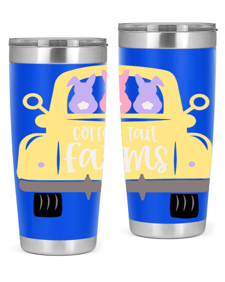 Cotton Tail Farms 20oz Easter Tumbler featuring double wall vacuum stainless steel construction and vibrant Easter-themed design.