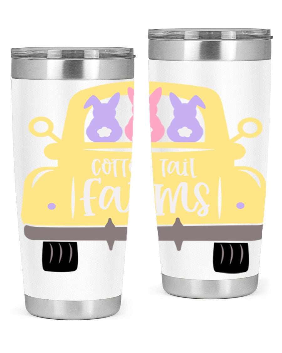 Cotton Tail Farms 20oz Easter Tumbler featuring double wall vacuum stainless steel construction and vibrant Easter-themed design.