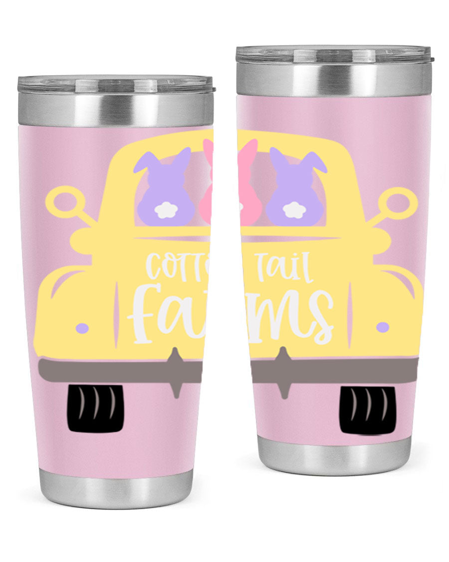 Cotton Tail Farms 20oz Easter Tumbler featuring double wall vacuum stainless steel construction and vibrant Easter-themed design.
