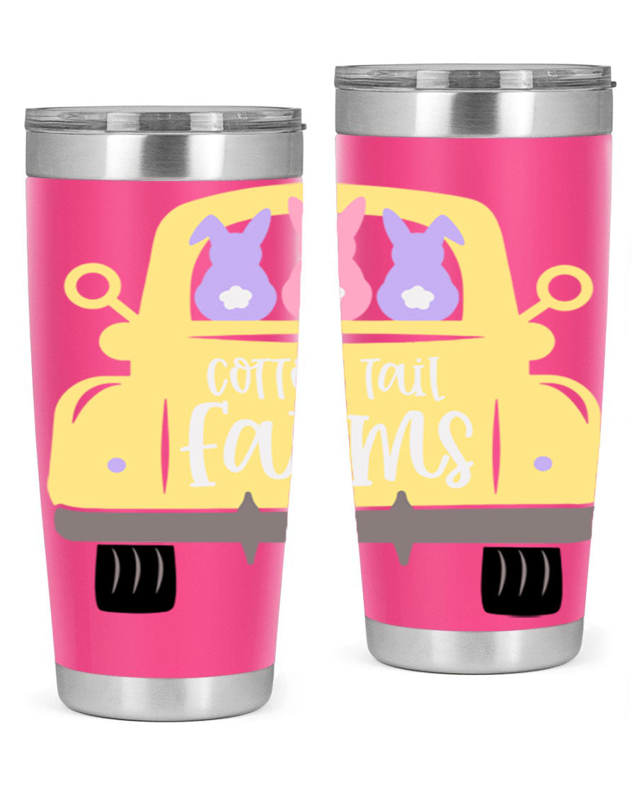 Cotton Tail Farms 20oz Easter Tumbler featuring double wall vacuum stainless steel construction and vibrant Easter-themed design.